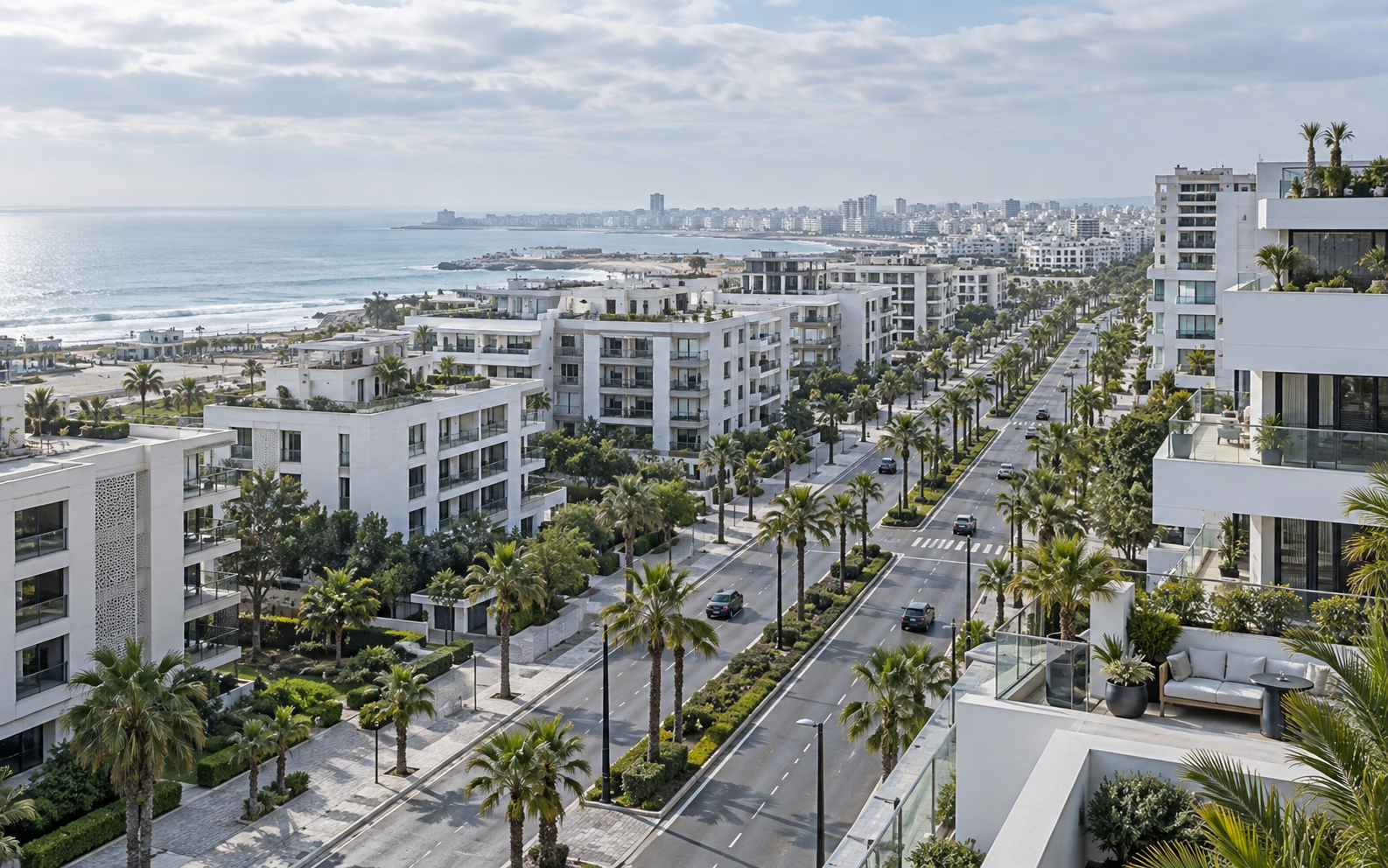 Évocation architecturale d’un environnement urbain côtier marocain